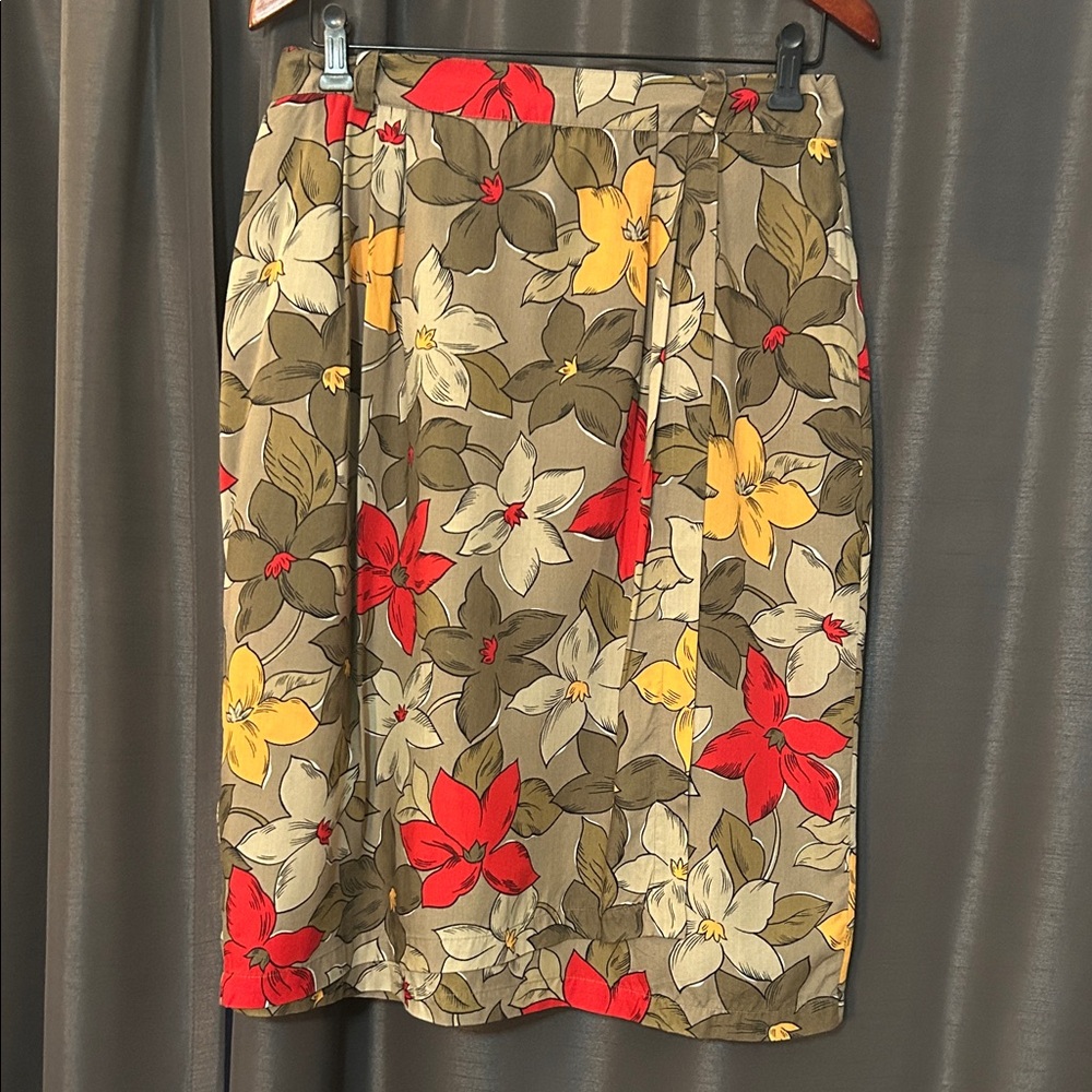Elegant Floral A-Line Skirt in Red and Yellow